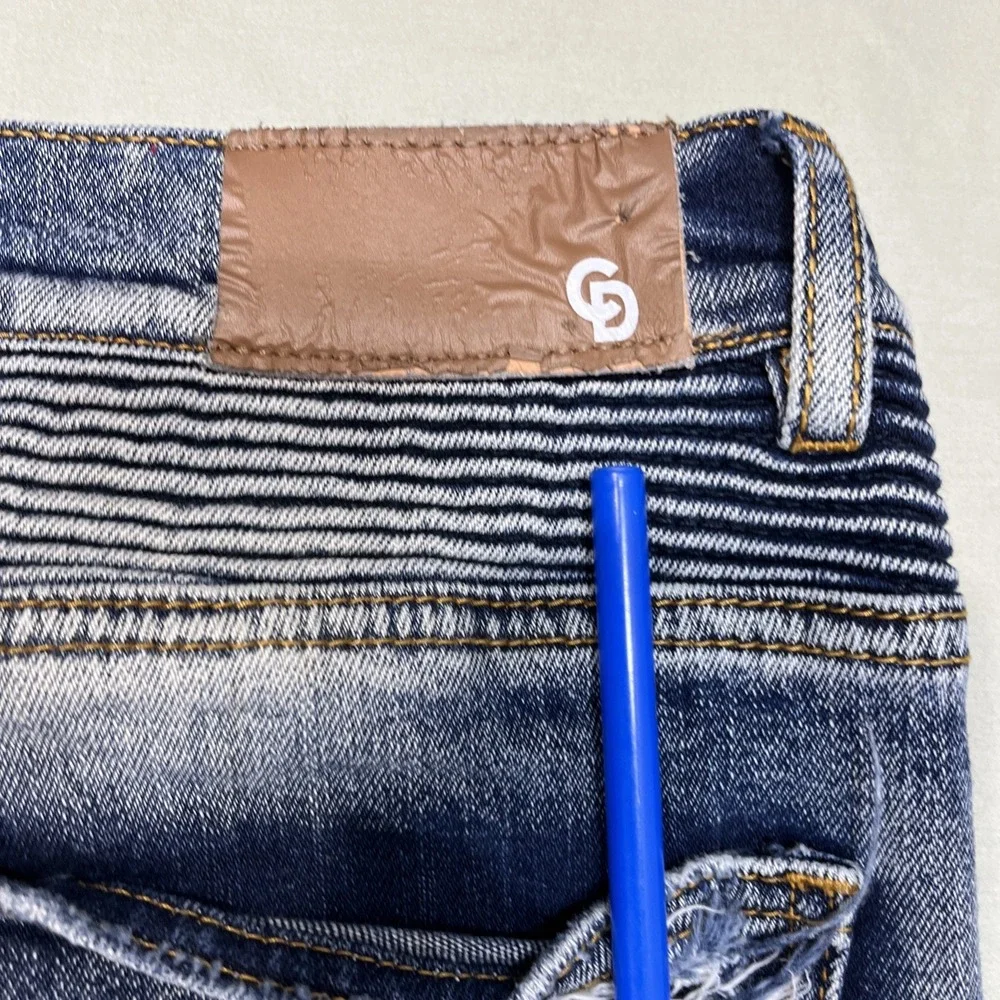 Crysp Denim Mens Mid-Rise Distressed Moto Biker Skinny Stretch‎ Jeans 36x32
